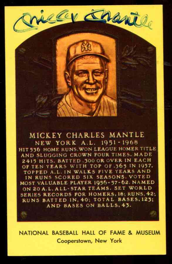  Mickey Mantle - AUTOGRAPHED (LOA) SMUDGED Hall-Fame Gold Plaque Postcard Baseball cards value