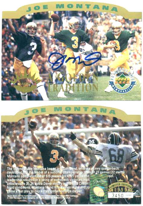  Joe Montana - AUTOGRAPHED 'Golden Tradition' UDA Commemorative card Football cards value