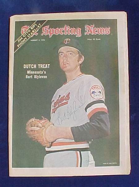  Bert Blyleven - AUTOGRAPHED SPORTING NEWS (Aug. 4,1973) (Twins) Baseball cards value