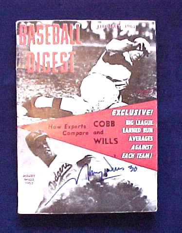  Maury Wills - AUTOGRAPHED 1963 Baseball Digest (Dodgers) Baseball cards value