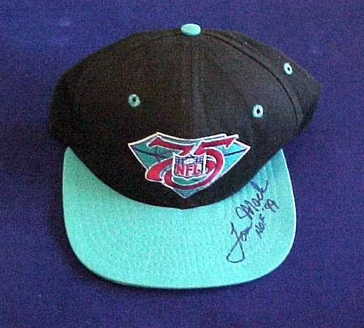  Tom Mack - AUTOGRAPHED Baseball Cap Football cards value