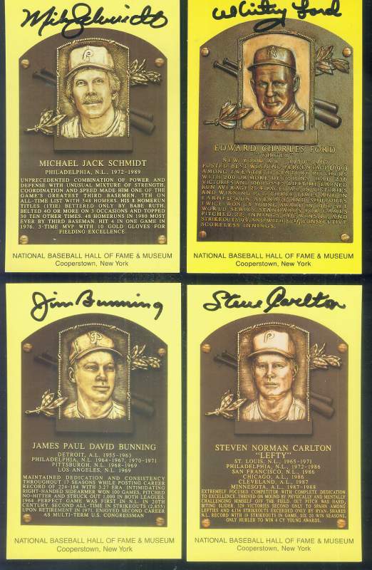  Jim Bunning - AUTOGRAPHED Hall-of-Fame Gold Plaque Postcard (Phillies) Baseball cards value