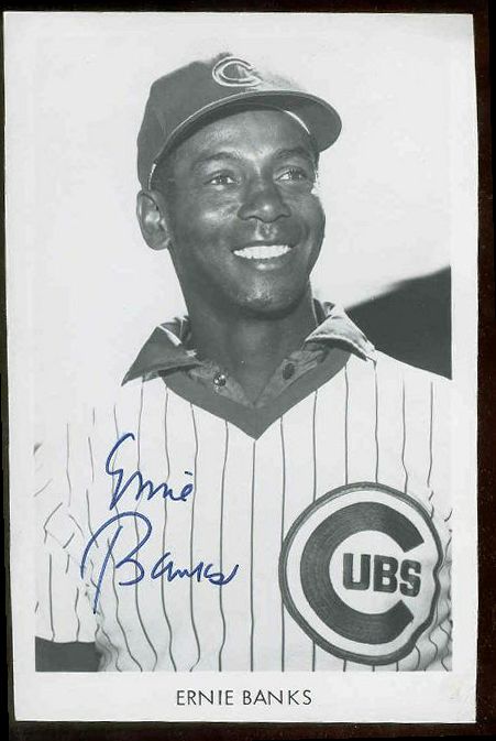  Ernie Banks - AUTOGRAPHED B&W Team issued Postcard (Cubs) Baseball cards value