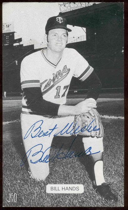  Bill Hands - AUTOGRAPHED J.D. McCarthy Postcard (Twins) Baseball cards value