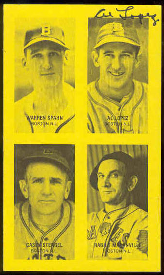  Al Lopez - AUTOGRAPHED Yellow 4-in-1 Exhibit card (Boston Braves) Baseball cards value