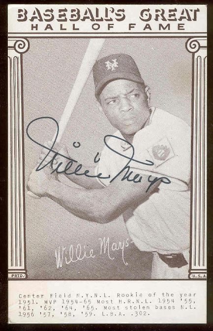  Willie Mays - AUTOGRAPHED 'Baseball's Great Hall of Fame' Postcard (Giants Baseball cards value
