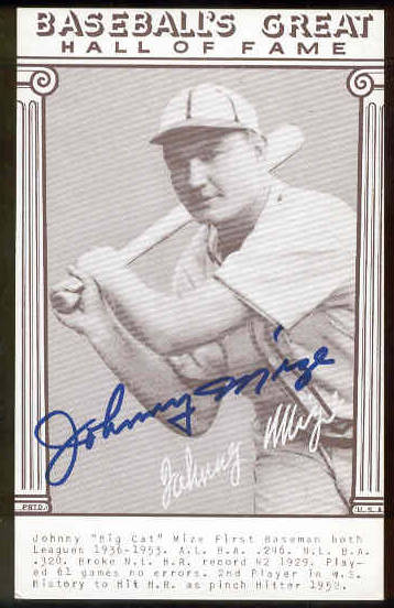  Johnny Mize - AUTOGRAPHED 'Baseball's Great' Exhibit Card (Giants) Baseball cards value