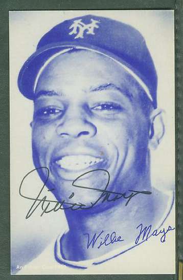  Willie Mays - AUTOGRAPHED 1980 Exhibit Postcard (NY Giants) Baseball cards value