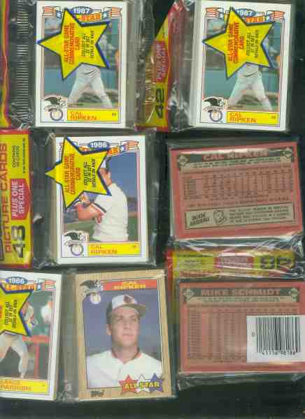   Cal Ripken - Showing on TOP of (7) sealed rack packs - ALL DIFF. CARDS!!! Baseball cards value