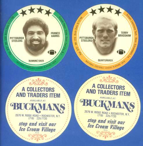 1976 Buckmans FB Discs #lot Terry Bradshaw & Franco Harris (Steelers) Football cards value