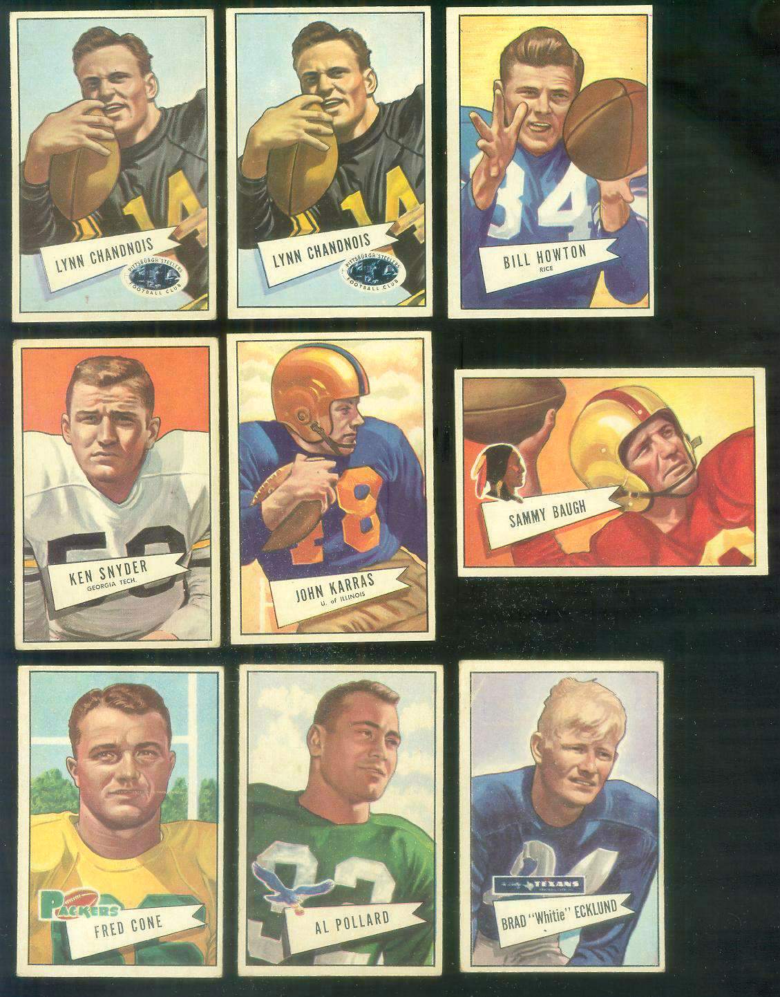 1952 Bowman Small FB # 24 John Karras (Chicago Cardinals) Football cards value