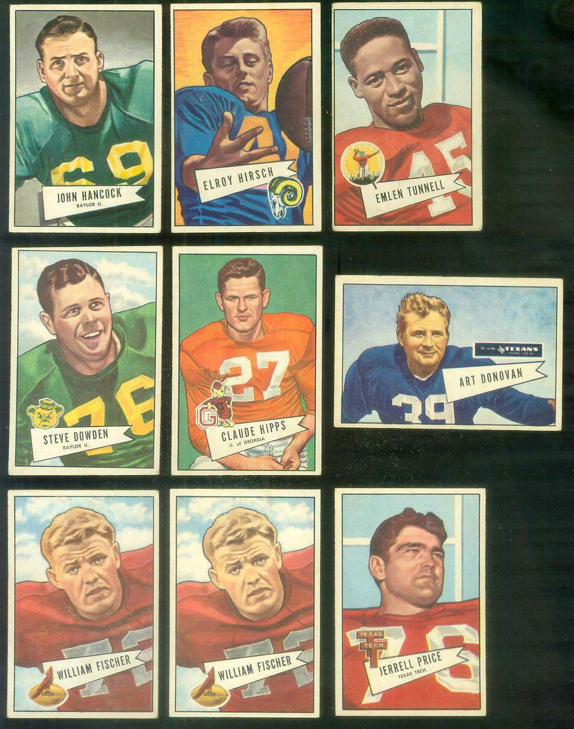 1952 Bowman Small FB # 47 Bill Fischer (Chicago Cardinals) Football cards value
