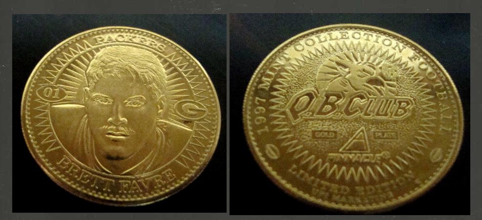 Brett Favre - 1997 Pinnacle Mint COIN #21 GOLD PLATED !!! Baseball cards value