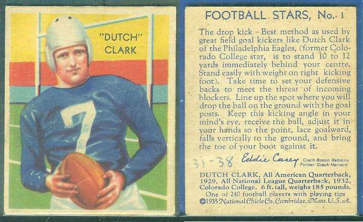 1935 National Chicle FB # 1 Dutch Clark (Eagles Hall-of-Famer) Football cards value