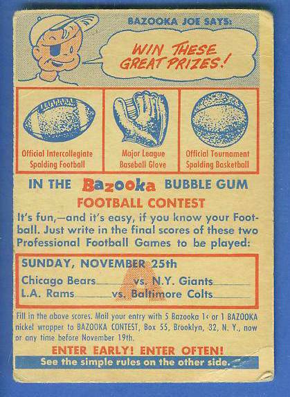1956 Topps FB  #CA CONTEST CARD (Sunday Nov. 25th) Football cards value