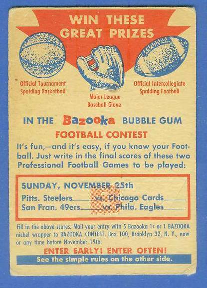 1956 Topps FB  #CB CONTEST card (Sunday Nov. 25th) [#] Football cards value