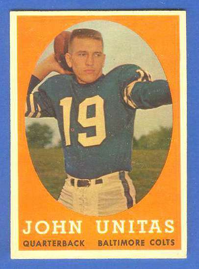 1958 Topps FB # 22 Johnny Unitas (Colts Hall-of-Famer) Football cards value