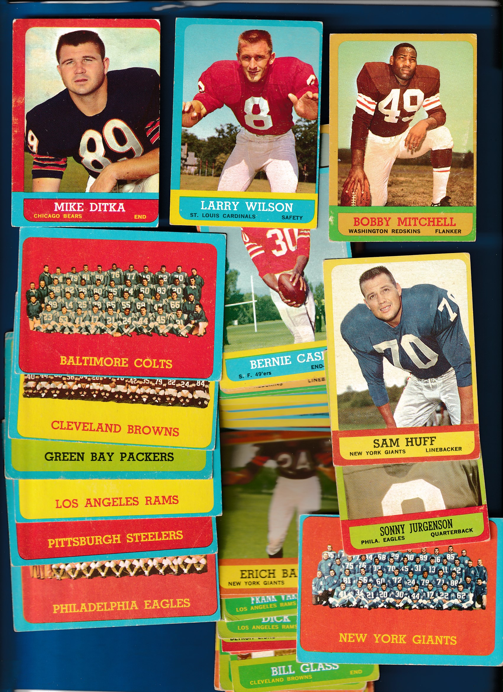 1963 Topps FB  - Lot of (56) diff. w/Mike Ditka (Bk=$60) Football cards value