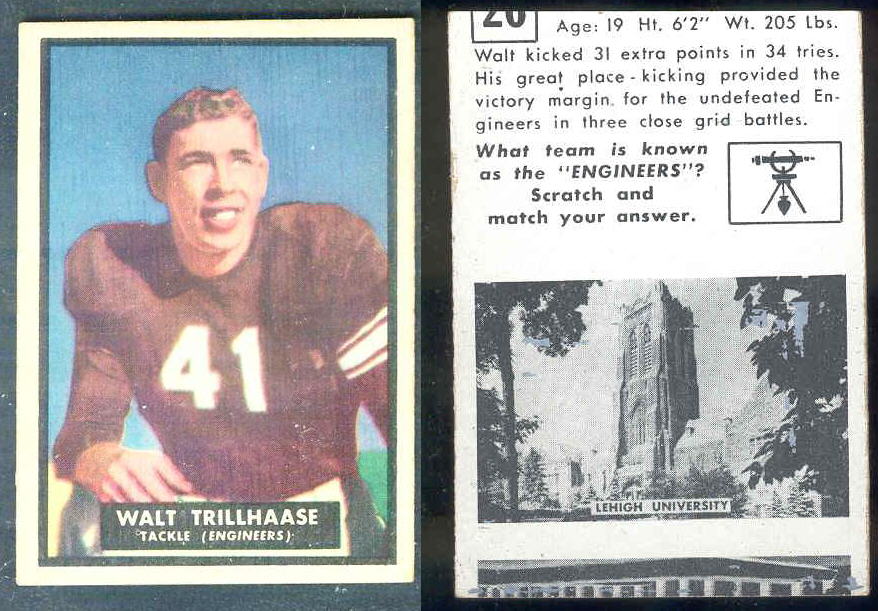 1951 Topps Magic FB #26 Walt Trillhaase (Lehigh University) Football cards value
