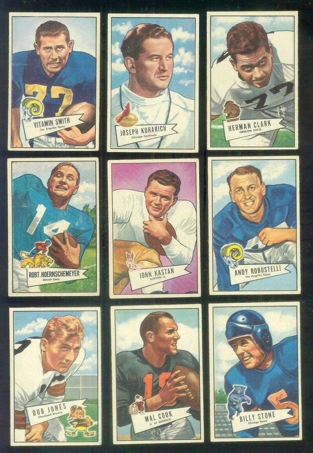 1952 Bowman Small FB # 85 Andy Robustelli ROOKIE (Rams) Football cards value