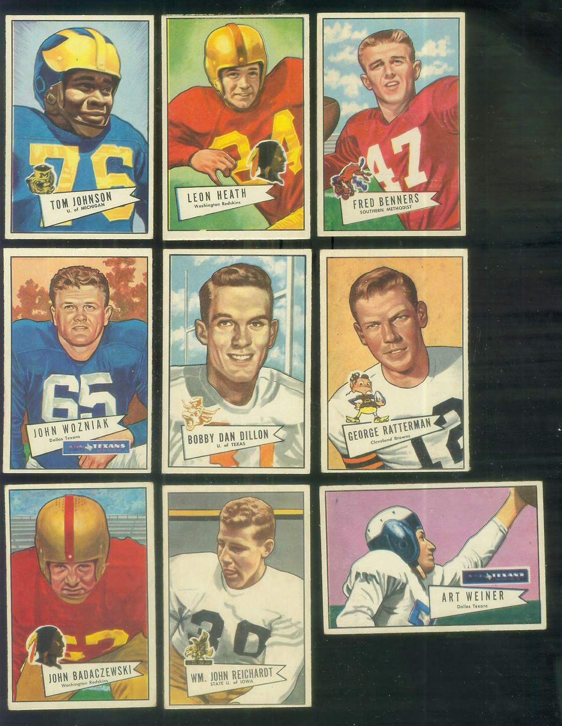 1952 Bowman Small FB # 93 Fred Benners (New York Giants) Football cards value
