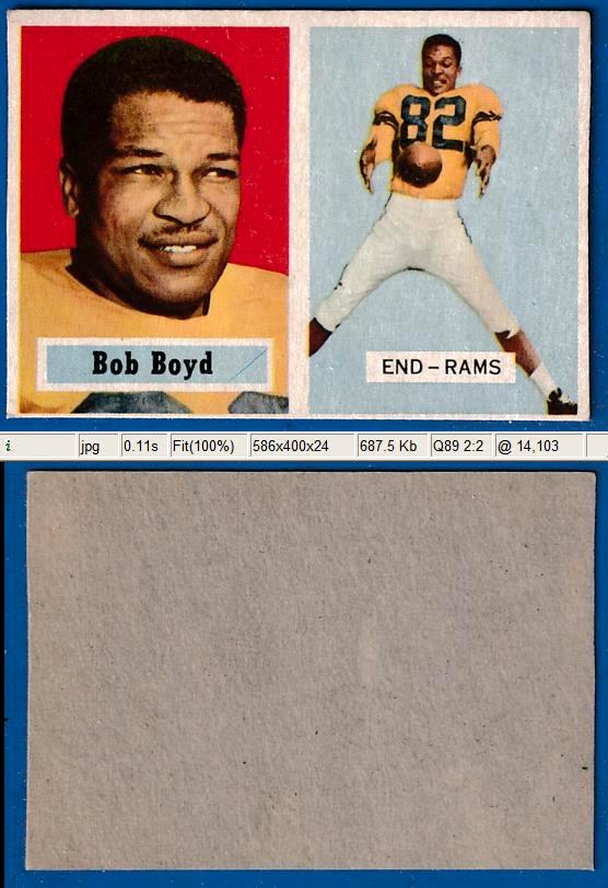 1957 Topps FB # 70 Bob Boyd *** RARE Blank-Back *** [#] (Rams) Football cards value