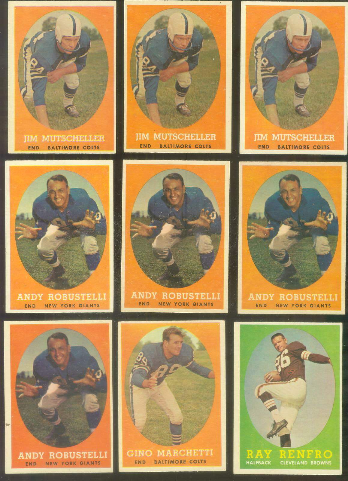 1958 Topps FB # 15 Andy Robustelli (FB Giants Hall-of-Famer) Football cards value
