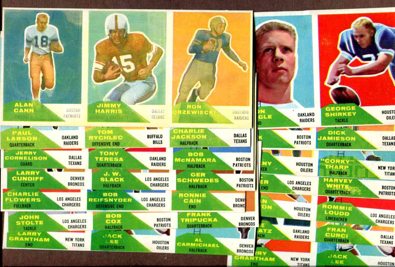  1960 Fleer  Football - Lot of (18) different 3-Card PANELS- 54 total cards Football cards value