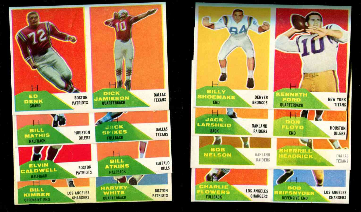  1960 Fleer  Football - Lot of (13) different 2-Card PANELS- 26 total cards Football cards value