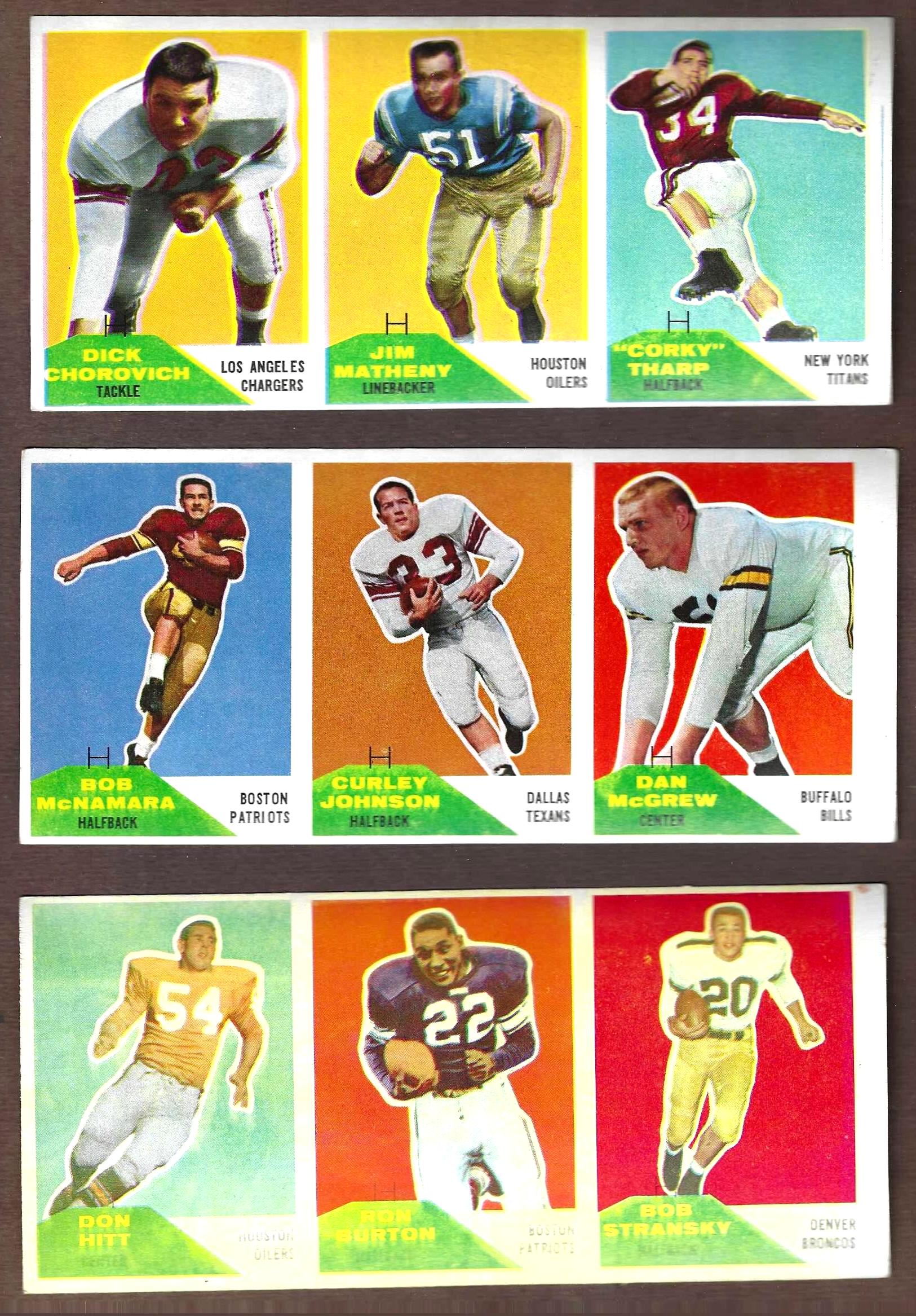  1960 Fleer Football - UNCUT 3-Card Panel #10-130-70 Football cards value
