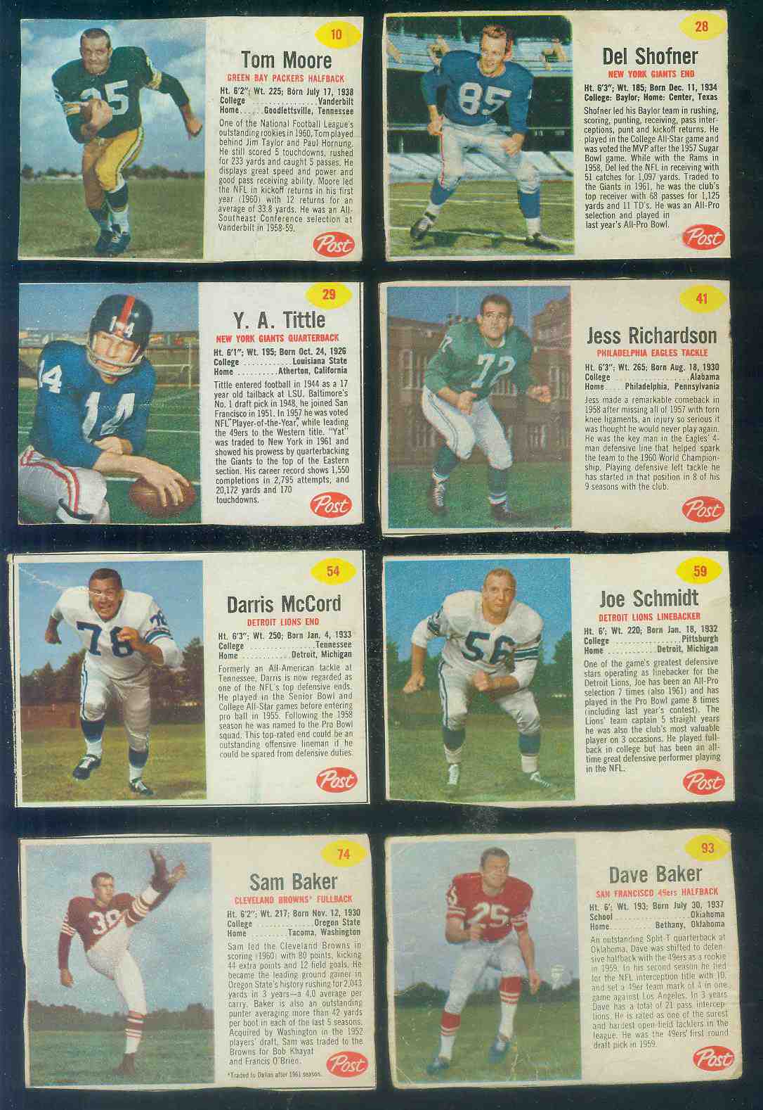 1962 Post Cereal FB # 54 Darris McCord SHORT PRINT (Lions) Football cards value