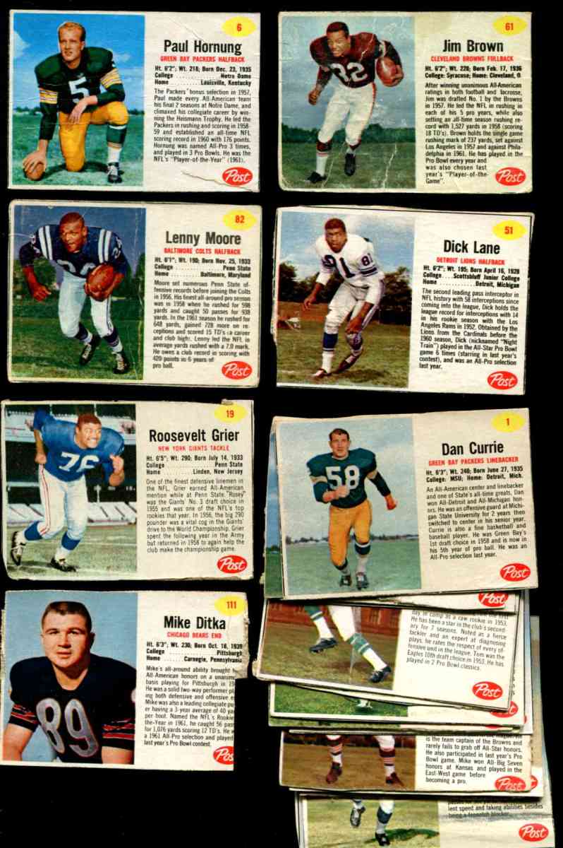 1962 Post Cereal FB #   - Lot (23) with RARE SHORT PRINTS & HALL-of-FAMERS Football cards value