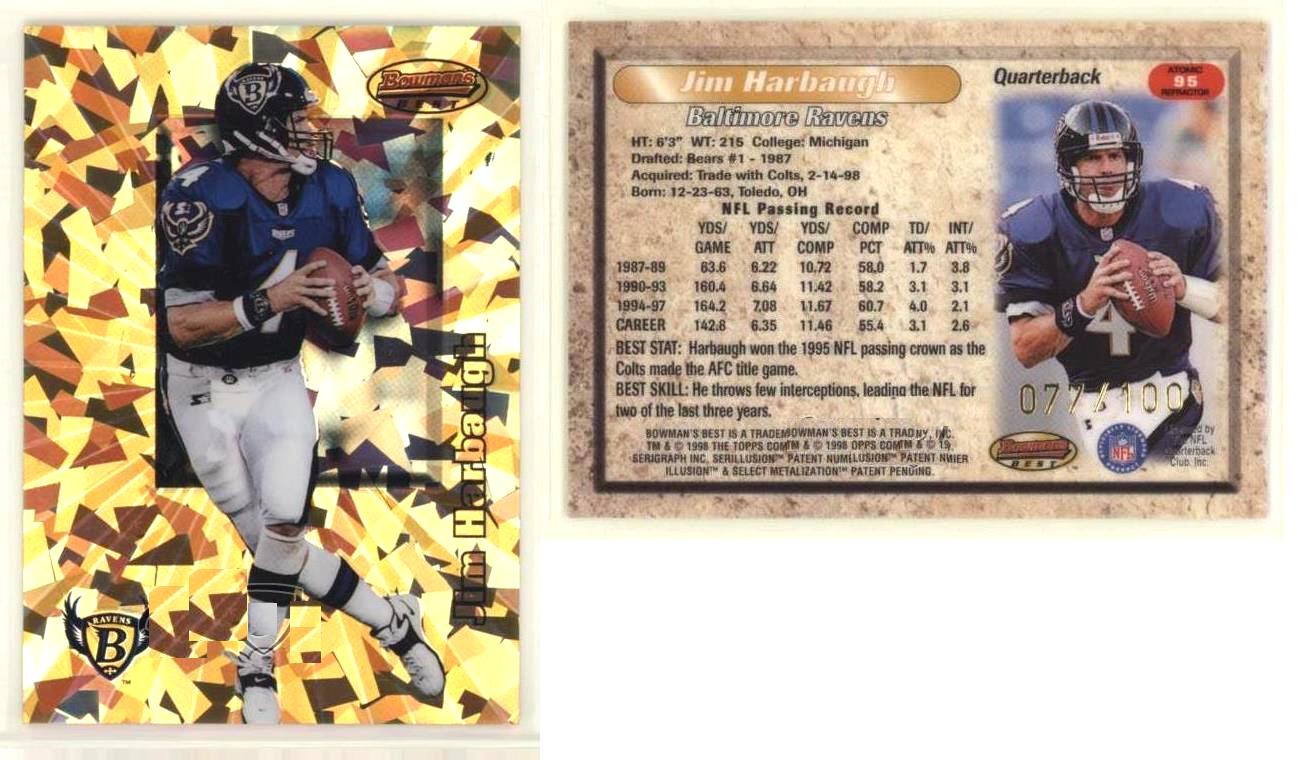 Jim Harbaugh - 1998 Bowman's Best FB #95 ATOMIC REFRACTOR [#/100] (Ravens) Baseball cards value