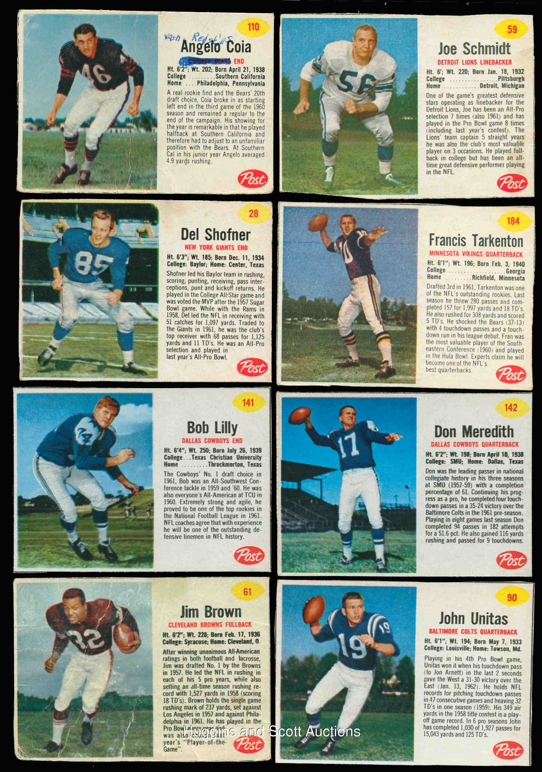 1962 Post Cereal FB #110 Angelo Coia SHORT PRINT (Bears) Football cards value