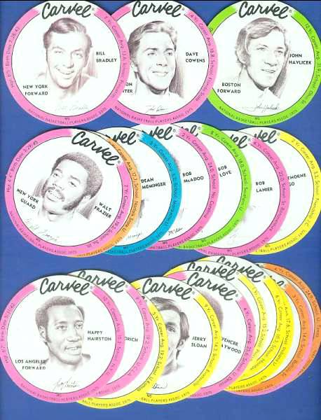   1975 Carvel Discs - Lot (16) different PACKED w/HALL-OF-FAMERS !!! Basketball cards value