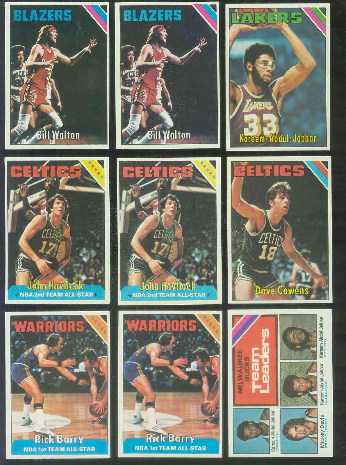1975-76 Topps Basketball #126 Bucks Team Leaders w/Kareem Abdul-Jabbar Basketball cards value