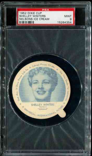 1952  Dixie Cup GRADED Nelsons Ice Cream - SHELLY WINTERS Baseball cards value