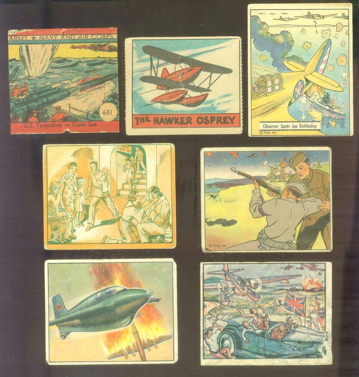   Lot [#n03] (7) different MILTARY type issues (1930's thru 1952) Non-Sport cards
