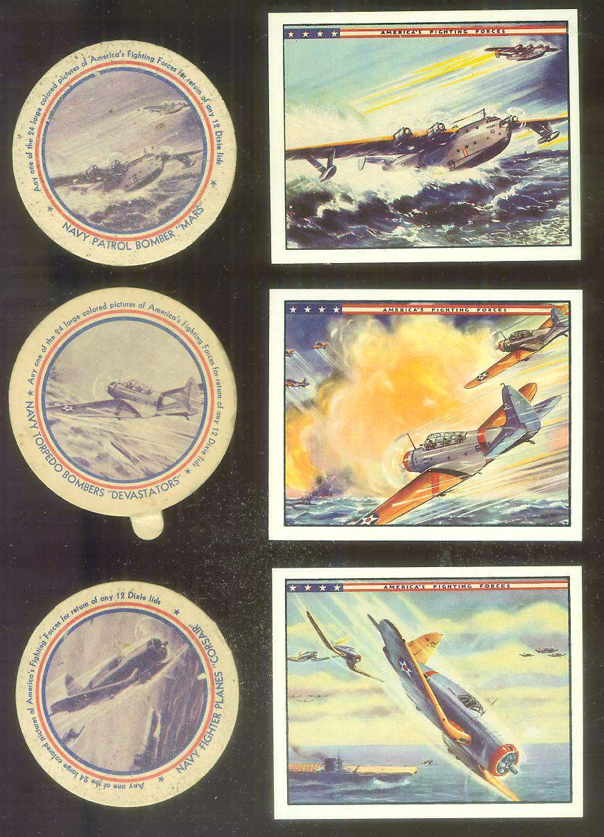 1942 Dixie Lids AMERICA'S FIGHTING FORCES # 4 Dive Bombers TRIO Baseball cards value