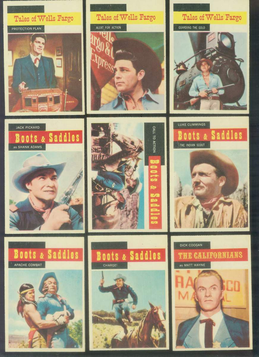 1958 A&BC Gum TV Westerns #50 BOOTS & SADDLES 'Call to Action' n cards value