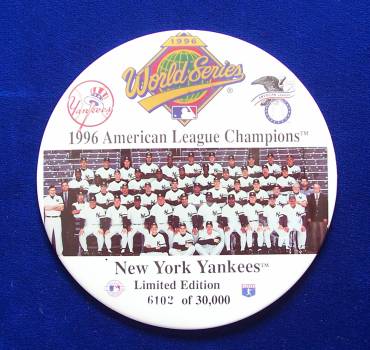  NY YANKEES - 1996 American League Champions - Huge 6-INCH PIN / BUTTON Baseball cards value