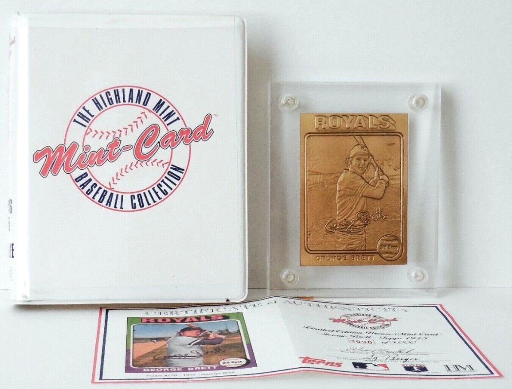  George Brett - HIGHLAND MINT SOLID BRONZE 1975 Topps Card in thick acrylic Baseball cards value