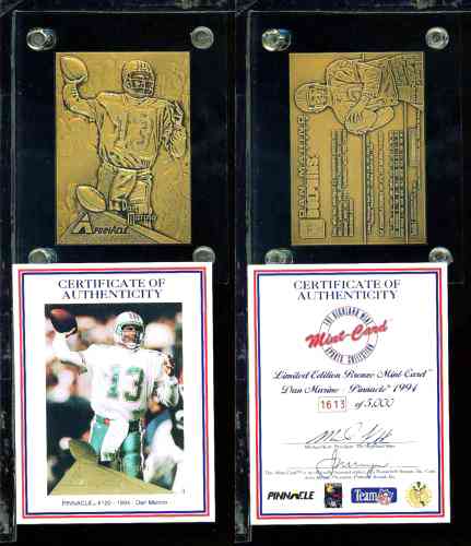 Dan Marino - HIGHLAND MINT SOLID BRONZE Card (1994) in thick acrylic Baseball cards value