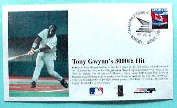 TONY GWYNN - 'Tony Gwynn's 3,000th Hit' 1999 Photo File Cachet (Padres) Baseball cards value