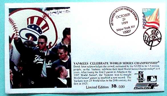  DEREK JETER - 'Yankees Celebrate World Series Championship' 1999 Cachet Baseball cards value