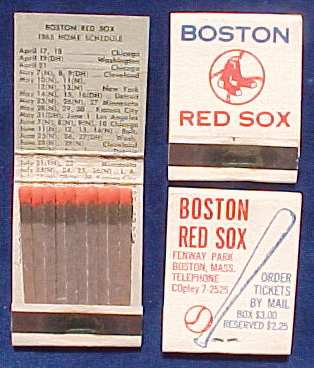  1965 Boston Red Sox MATCH BOOK Schedule Baseball cards