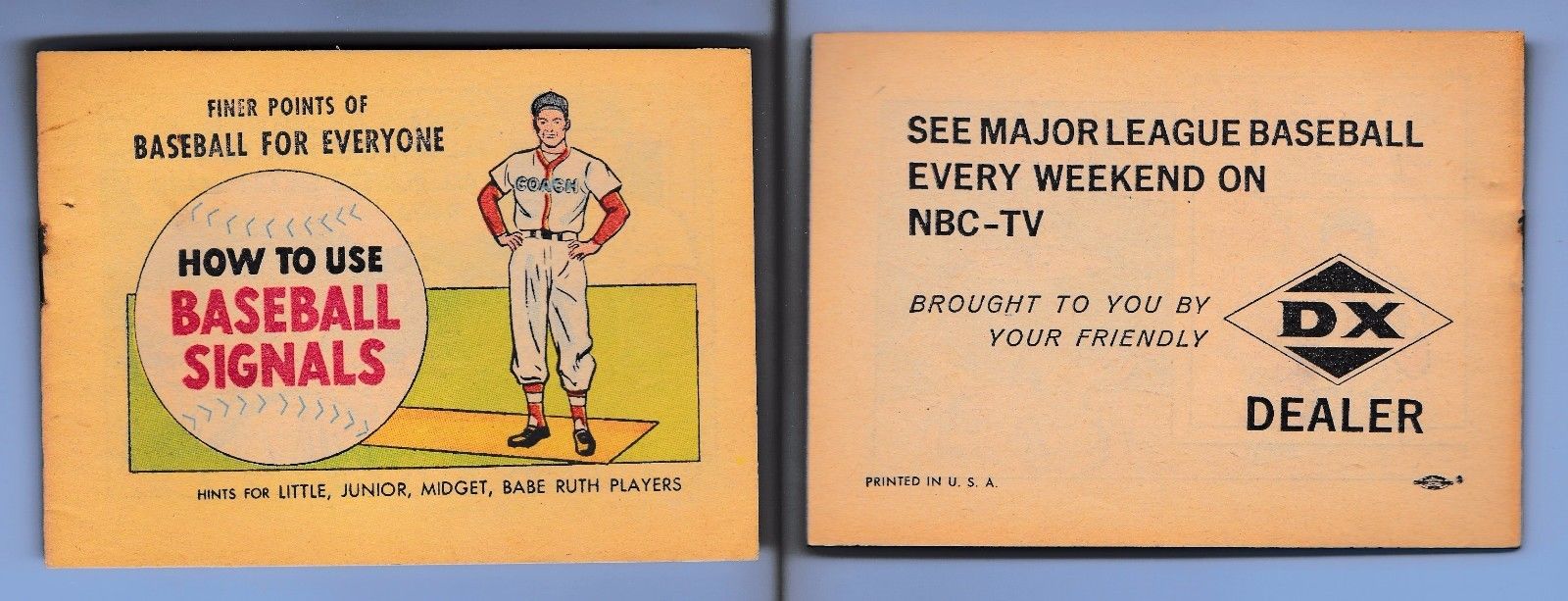 1962 How to Use Baseball Signals - NBC TV/DX Dealer booklet (16 pages) Baseball cards value