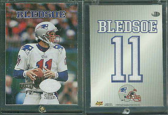 Drew Bledsoe - 1998 Playoff Momentum WHITE 'Team Threads' GAME-USED JERSEY Baseball cards value