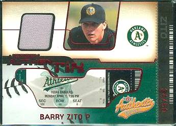 Barry Zito - 2002 Fleer Authentix GAME-USED JERSEY AuthenTix UN-RIPPED !!! Baseball cards value