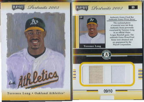 Terrence Long - 2003 Playoff Portraits Materials DUAL GAME-USED JERSEY/BAT Baseball cards value